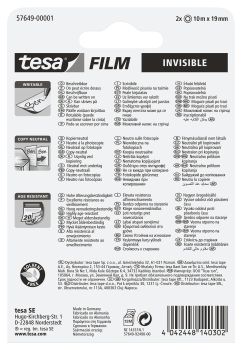 TESA Tesafilm 19mmx10m 57649-00001 invisible 2 Rollen