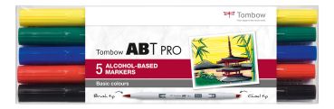 TOMBOW Dual Brush Pen ABT PRO ABTP-5P-1 Basic Colours Set, 5 Stück