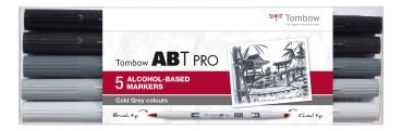 TOMBOW Dual Brush Pen ABT PRO ABTP-5P-4 Cold Grey Colours Set, 5 Stück