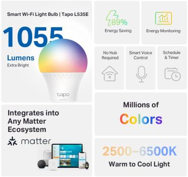 TP-LINK Smart Light Bulb,E27 Tapo L535E Multicolor,Matter