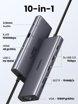 Ugreen usb-c to 3xusb-a hub 10in 1 15601 hdmi,vga,rj45,3.5mm,sd,tf,pd - Ugreen-15601-6941876216017-03.jpg