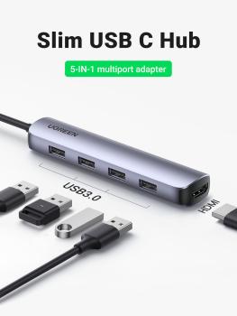 Ugreen usb-c hub 5in1, silver 20197 hdmi,4xusb-a (bb) - Ugreen-20197-6957303821976-02.jpg