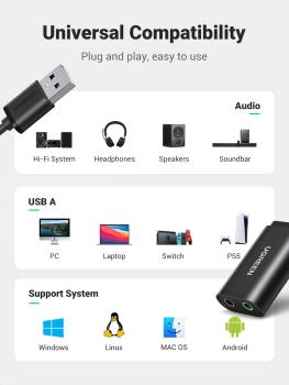 UGREEN External Sound Adapter 30724 USB 2.0,Black