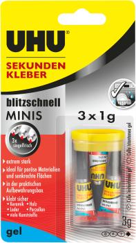 UHU Sekundenkleber 33155 gel, MINIS 3 x 1g