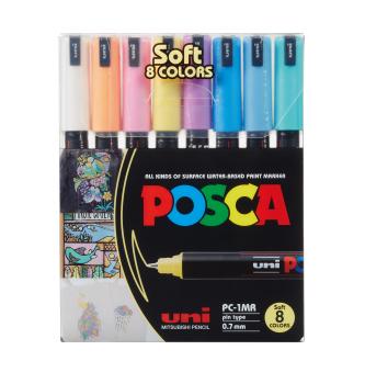 UNI-BALL Fineliner Posca 0.7mm PC-1MR SOFT COLORS 8C 8 Farben ass.