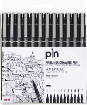 UNI-BALL Fineliner Pin PIN-200(S) Black 12P schwarz 12 Stück