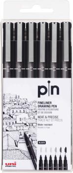 UNI-BALL Fineliner Pin PIN-200(S) Black 6P schwarz 6 Stück