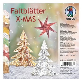 URSUS Faltblätter Origami 15x15cm 38045599 X-MAS 30 Blatt