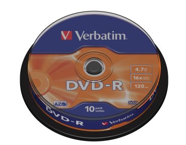 VERBATIM DVD-R Spindle 4.7GB 43523 1-16x 10 Pcs