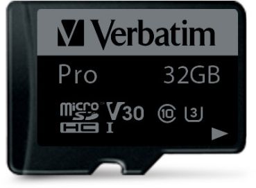 VERBATIM Micro SDHC Pro U3 32GB 47041 Read 90MB/sec. Write 45MB/sec