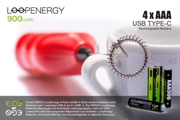 VERICO LoopEnergy Akku USB-C 1UDBT-A3WEB2 AAA/LR03 (600mAh) 4 Stück