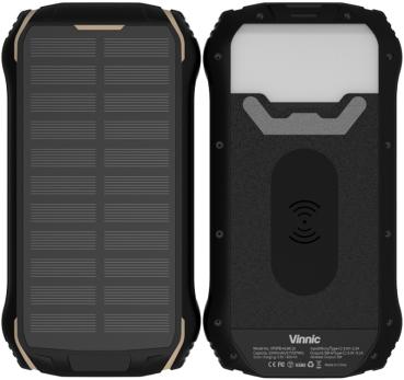 VINNIC Solar Powerbank 10'000 mAh VPSPB-HLWC10 w/LED Panel,Wireless Charg.