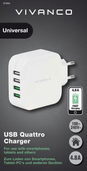 VIVANCO USB Ladegerät mit Smart-IC 37564 4 ports