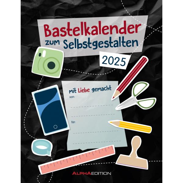 ALPHA EDITION Bastellkalender DIY 2025 104187 1M/1S schwarz ML 24x31cm