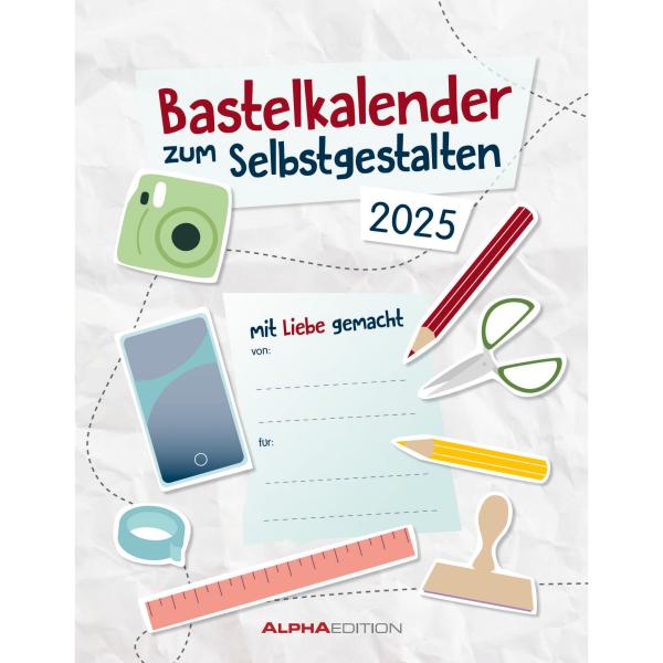 ALPHA EDITION Bastellkalender DIY 2025 104188 1M/1S weiss ML 24x31cm