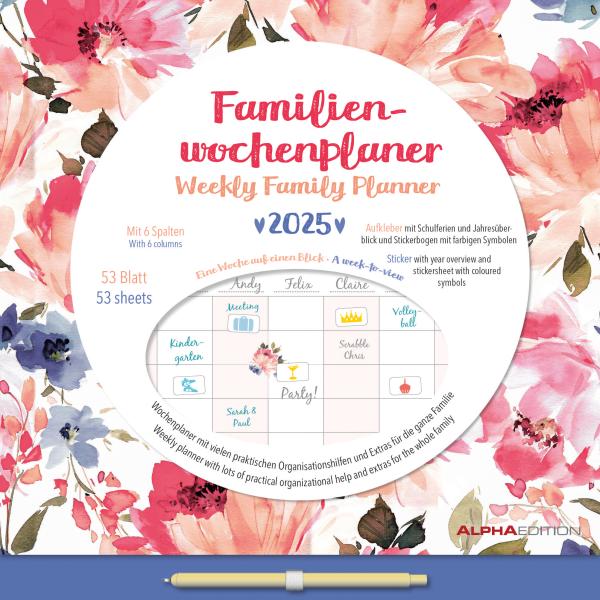 ALPHA EDITION Familienplaner 2025 104437 Flowers 30.5x30.5cm