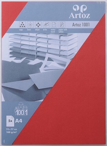 ARTOZ Papier 1001 A4 107796145 100g, rot 5 Blatt