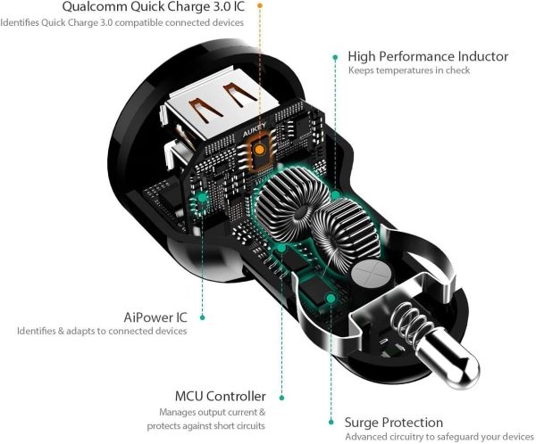 AUKEY Expedition CarCharger36W bl. CC-T8 2-Port,USB-type A, PD, QC3