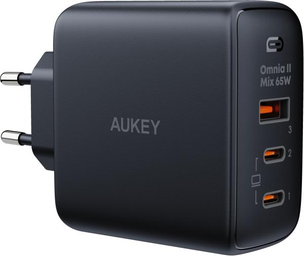 AUKEY OmniaMix II 65W GaN PD PA-B6T BK 3-Port, Wall Charger Black