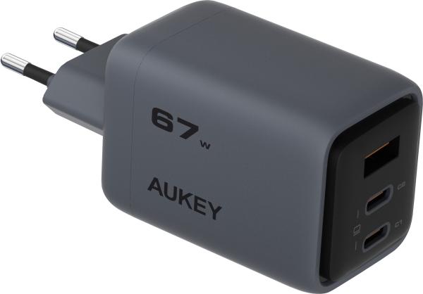 AUKEY Comet Mix 67W GaN PD PA-C3 3-Port, Wall Charger Grey