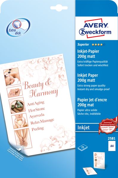 AVERY ZWECKFORM InkJet-Papier A4 2581Z 200g, weiss 25 Blatt