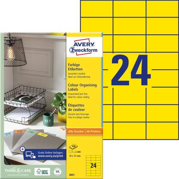 AVERY ZWECKFORM Etiketten 37x70mm 3451-10 gelb, perm. 10 Blatt/24 Stk.