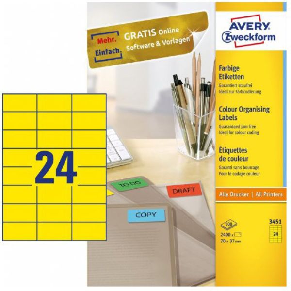 AVERY ZWECKFORM Etiketten 70x37mm 3451 Universal, gelb 100Bl./24St.