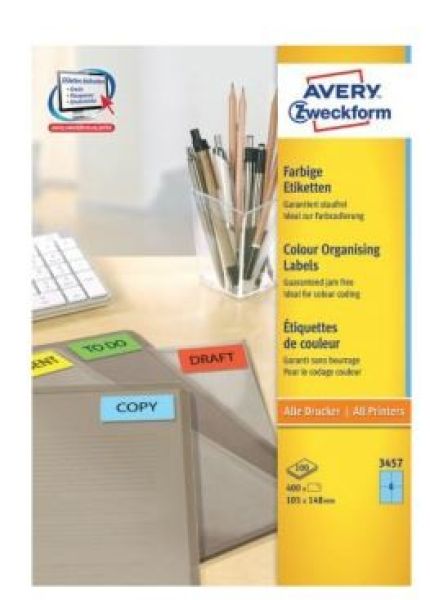 AVERY ZWECKFORM Etiketten 105x148mm 3457 Universal, blau 10Bl./4St.