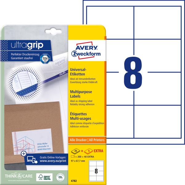 AVERY ZWECKFORM Universal-Etiketten 97x67,7mm 4782 weiss 240 Stk./25 + 5 Blatt