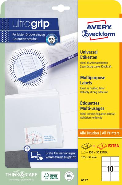 Avery zweckform universal-etiketten 105x57mm 6137z weiss 30 blatt - Avery-zweckform-6137z-4004182061374