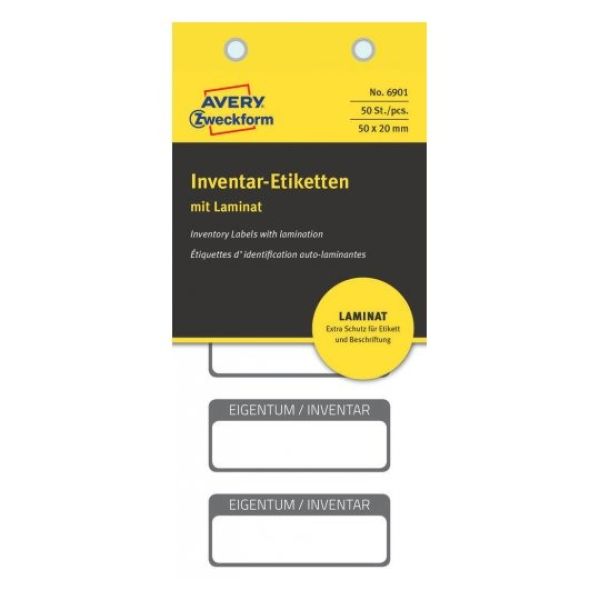 AVERY ZWECKFORM Inventar-Etiketten 50x20mm 6901 schwarz (Laminat) 10Bl.50Stk.