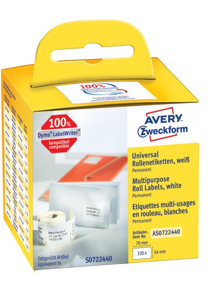 AVERY ZWECKFORM Universal-Etiketten 70x54mm AS0722440 weiss, Rolle 320 Stück