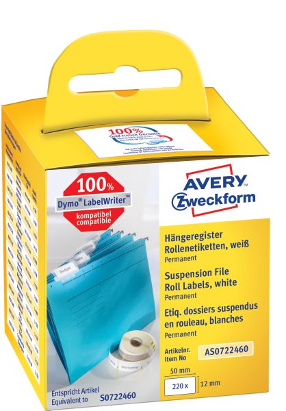 AVERY ZWECKFORM Register-Etiketten 50x12mm AS0722460 weiss, Rolle 220 Stück