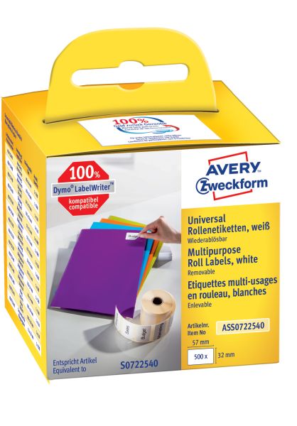 AVERY ZWECKFORM Universal-Etiketten 57x32mm ASS0722540 weiss, Rolle 500 Stück