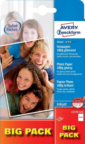 AVERY ZWECKFORM InkJet Photo Paper 10x15cm C2570-100 180g classic 100 Blatt