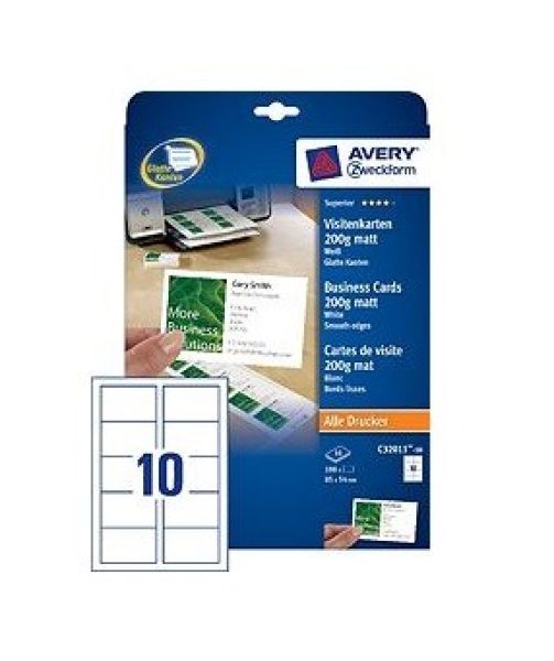 AVERY ZWECKFORM Visitenkarten matt 85x54mm C32011-10 Univer.200g,weiss 10Bl./10Stk.