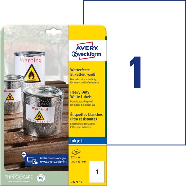 AVERY ZWECKFORM Etiketten A4 J4775-10 weiss 10 Stück