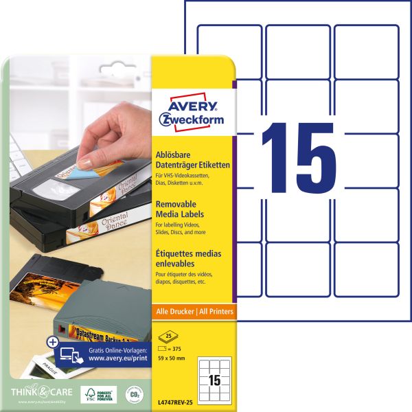 AVERY ZWECKFORM Zip-Disketten 59x50mm L4747REV2 375 Stück