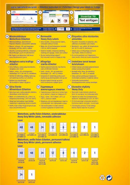 AVERY ZWECKFORM Etiketten Laser 45,7x21,2mm L4778REV8 weiss,wetterfest,ablösbar 8 B.