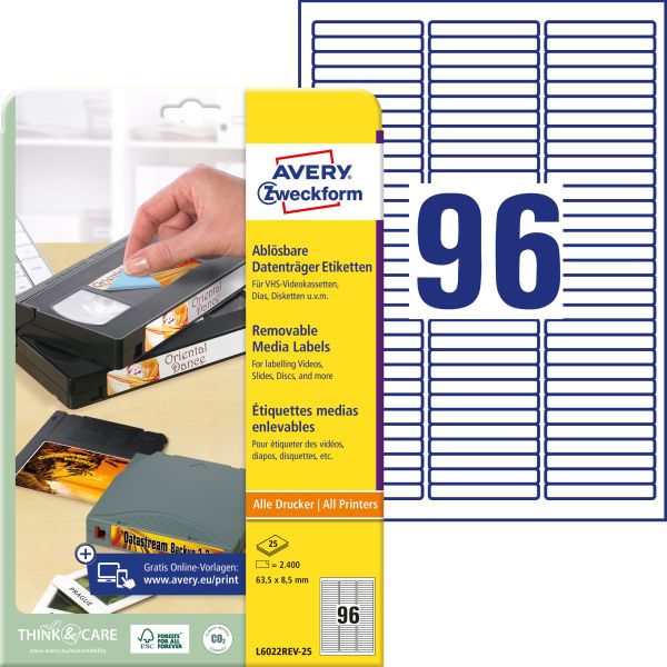 AVERY ZWECKFORM Etiketten 63,5x8,5mm L6022REV2 Data Cartridge 2400 Stück