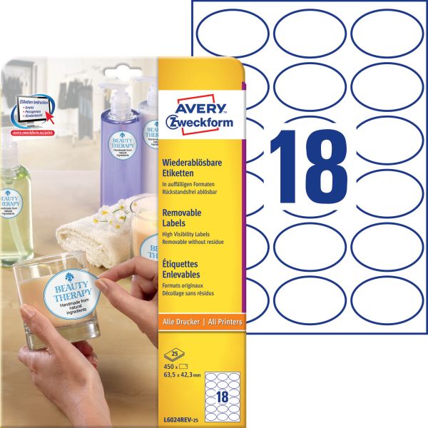 AVERY ZWECKFORM Etiketten 63,5x42,3mm L6024REV2 weiss 450 Stück