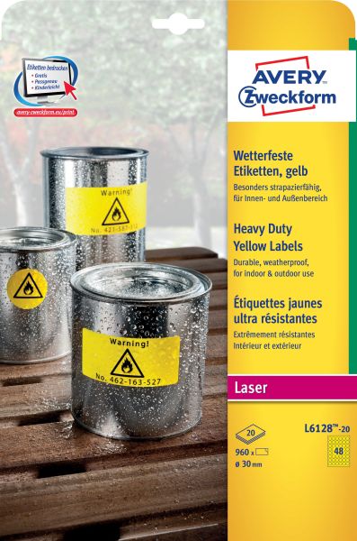 AVERY ZWECKFORM Etiketten Typenschild gelb L612820 20 Blatt A4