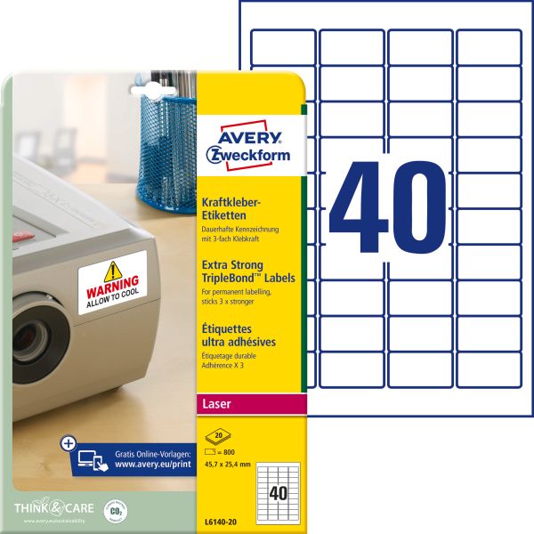 AVERY ZWECKFORM Etiketten 45,7×25,4mm L6140-20 Kraft 800 Stück