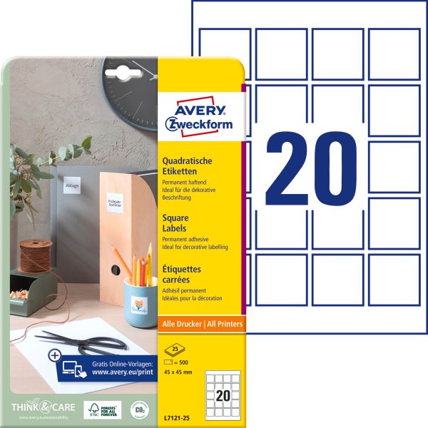 AVERY ZWECKFORM Etiketten QR Code 45x45mm L7121-25 500 Stück