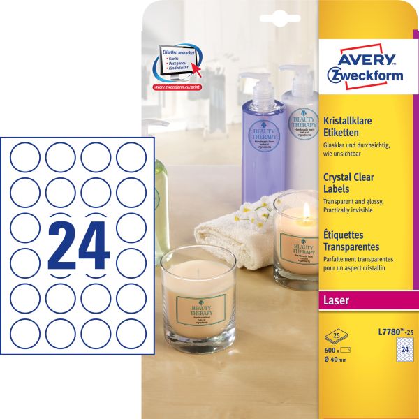 AVERY ZWECKFORM Etiketten A4 L7780-25 transparent 600 Stück