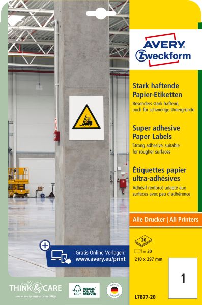 AVERY ZWECKFORM Etiketten Universal 210x297mm L7877-20 20 Blatt