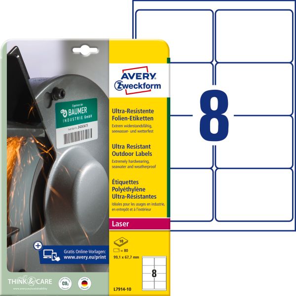 AVERY ZWECKFORM Etiketten 99,1x67,7mm L7914-10 weiss ultra-resistant