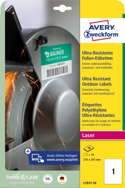 AVERY ZWECKFORM Etiketten 210x297mm L7917-10 weiss ultra-resistant