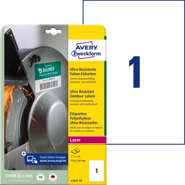 AVERY ZWECKFORM Etiketten 210x297mm L7917-10 weiss ultra-resistant