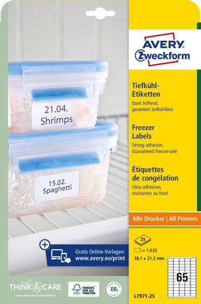 AVERY ZWECKFORM Tiefkühletiketten 38,1x21,1mm L7971-25 1625 Stück